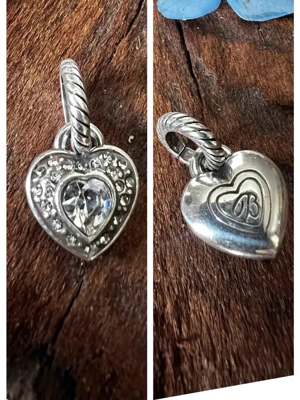 BRIGHTON Puffy Heart Pendant Dangle Pave Crystals Sparkling Large Charm Silver P